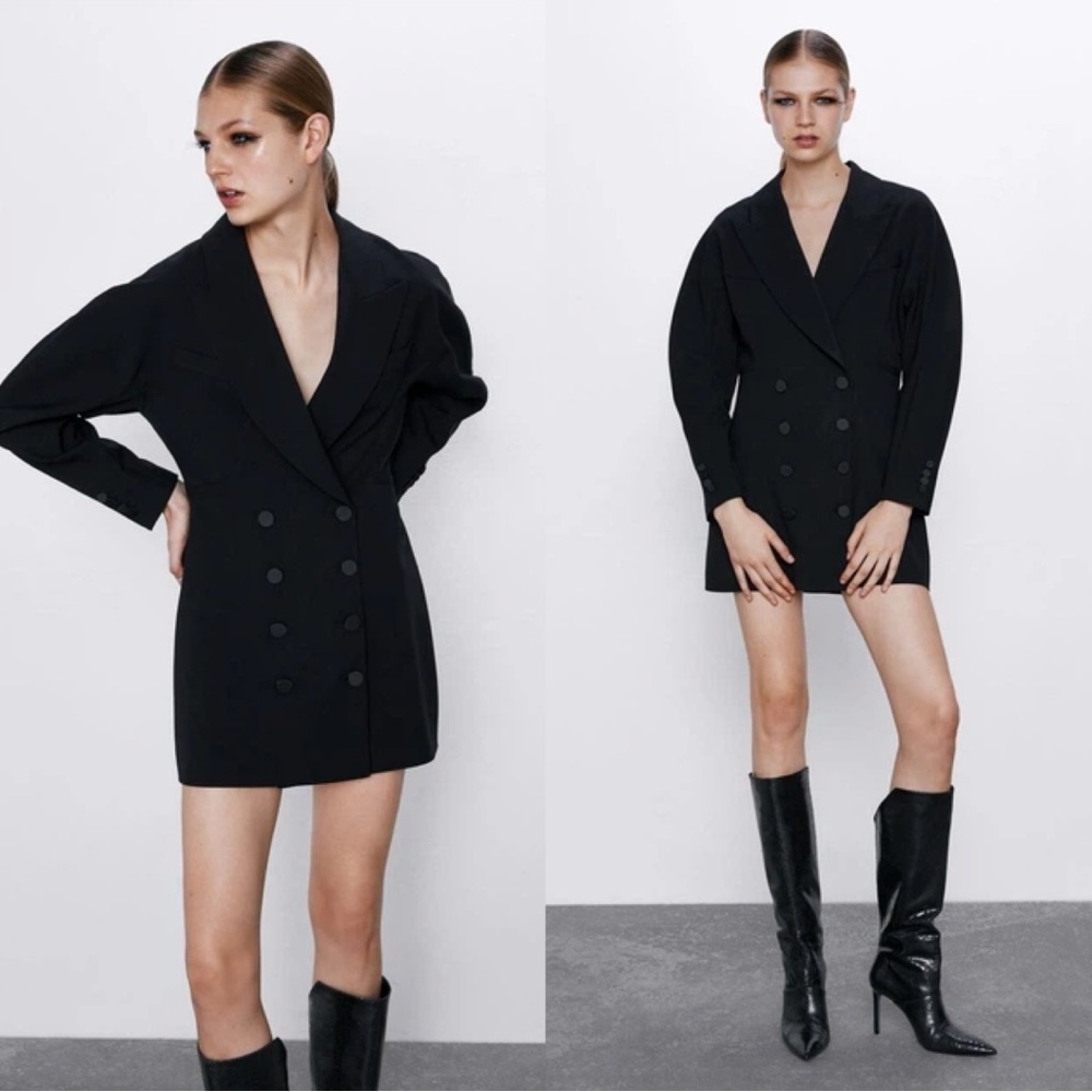 Zara Sculpted Black Double-Breasted Blazer